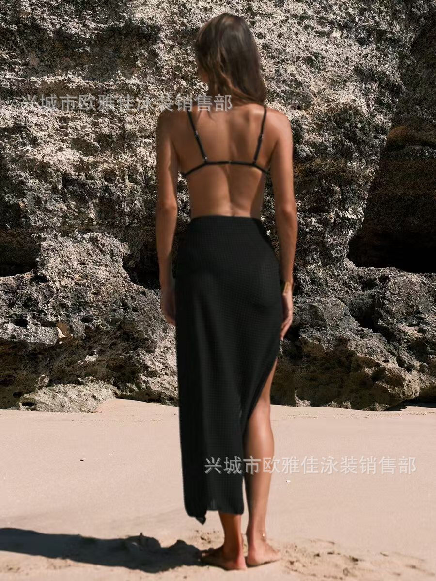 Nueva falda larga transfronteriza europea y americana de Amazon, falda de playa de flores, bikini de color sólido de comercio exterior, falda cruzada sexy image 6