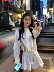 学院风早秋衬衫连衣裙女2025秋冬新款小个子韩系条纹polo短裙收腰