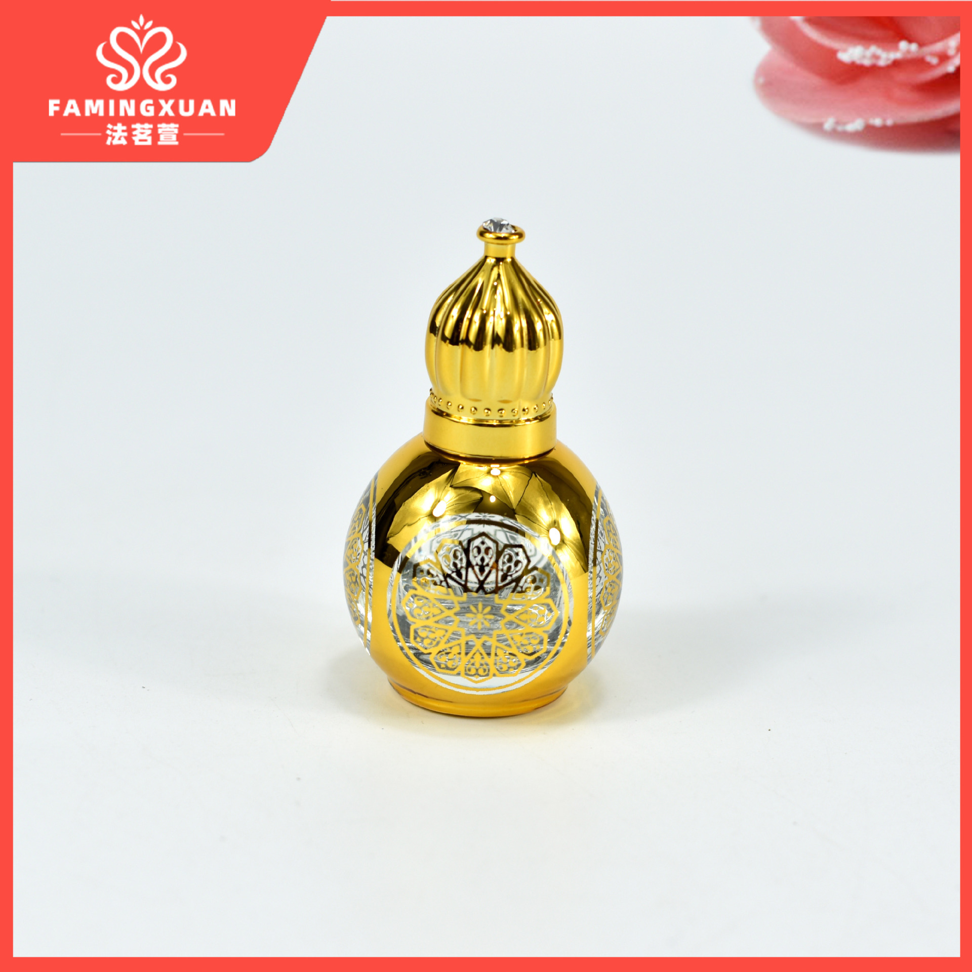 Faimingxuan sub-botella de perfume a granel botella vacía 12ML bola de cristal dorado botella vacía