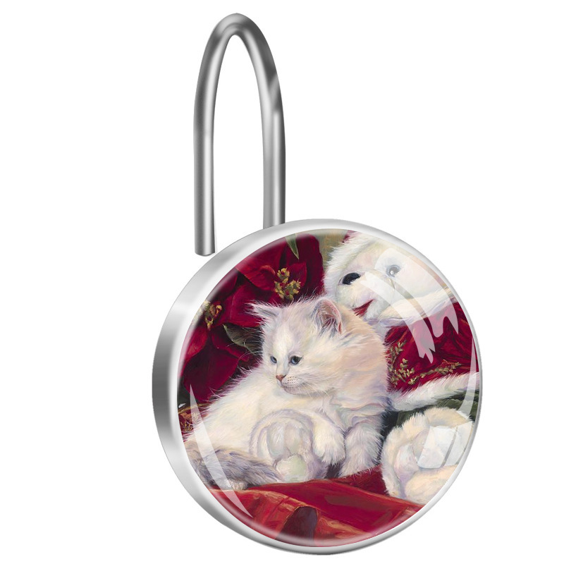 Factory Customized Christmas Kitten Shower Curtain Hooks Oil Painting Animal Series Hooks Factory Customized Christmas Kitten Shower Curtain Hooks Oil Painting Animal Series Hooks