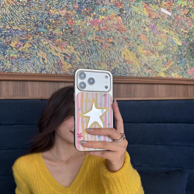Rainbow Star Ins Electroplated Mirror Silver-Edged Soft Case Suitable for Apple Phone Case Iphone17Promax Fiber