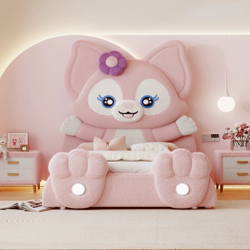 Children's Bed Girl Pink Princess Bed Bedroom Modern Simple 1.5m Single Internet Celebrity Fabric Bed Lina Bell