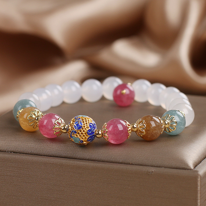Brazalete de ágata blanca natural para mujeres de verano lujoso ligero de alto nivel de color cuentas de torimán para estudiantes regalos de amigos image 4