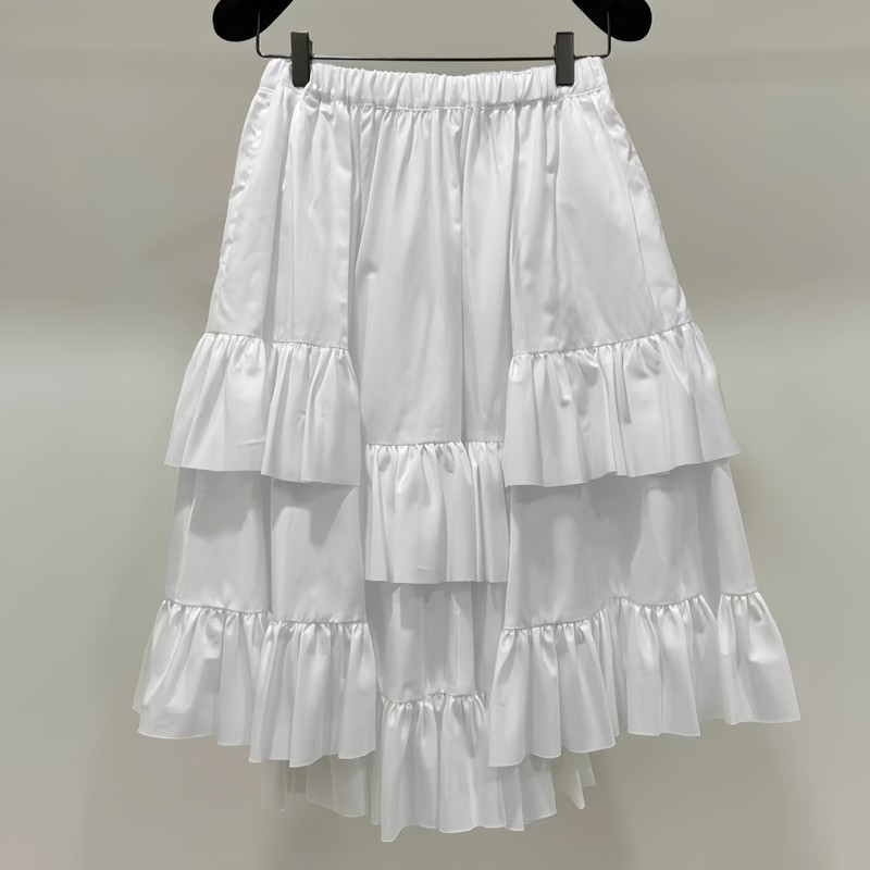 CDG KZYU 25春夏新款纯色层层花边蛋糕裙中长款半身裙女款裙子潮|undefined
