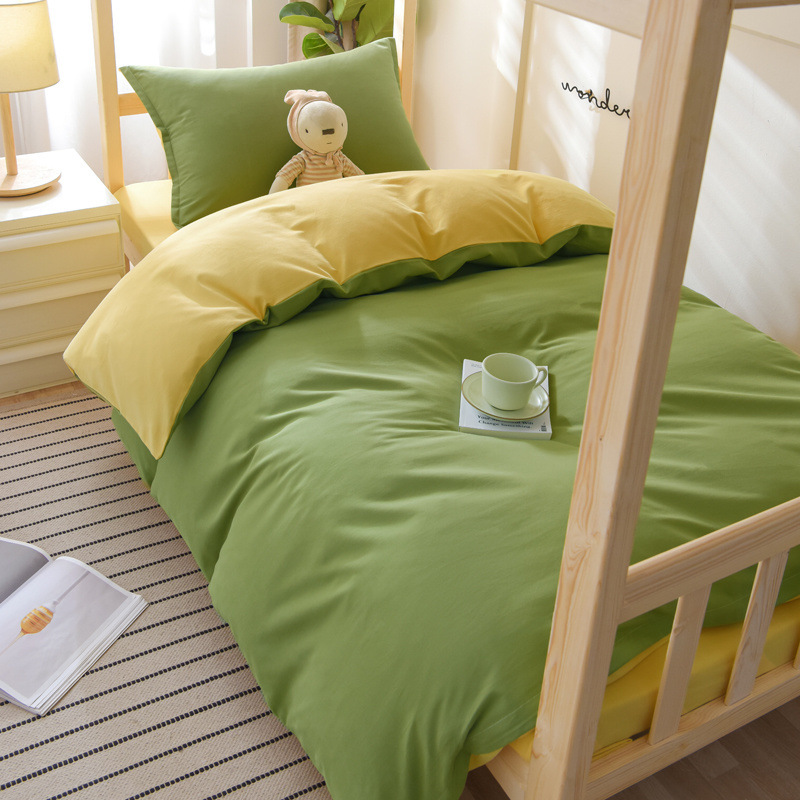 Juego de tres piezas de algodón de color puro, juego de cuatro piezas, dormitorio de estudiantes, cama individual, sábana de algodón, funda de edredón, universal para todas las estaciones