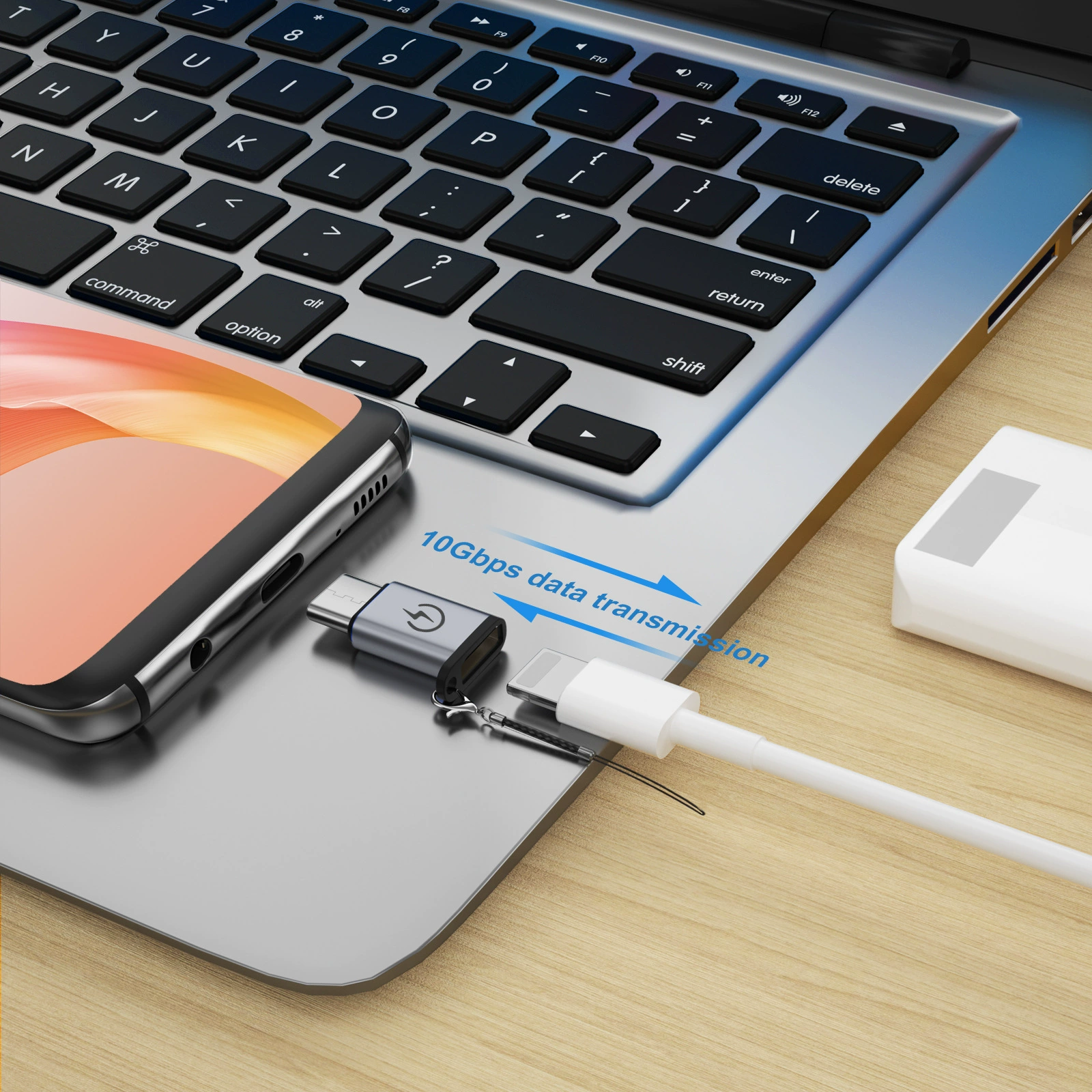 Адаптер Type-C (штекер) на Lightning (гнездо) с шнурком, переходник USB-C на Lightning