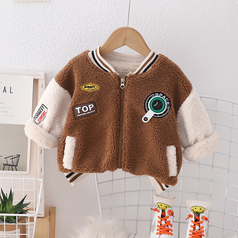 소년 옷 기모 지퍼 셔츠 짧은 양고기 양털 재킷 따뜻한 옷 어린이 두꺼운 야구 유니폼 카디건 겨울 옷