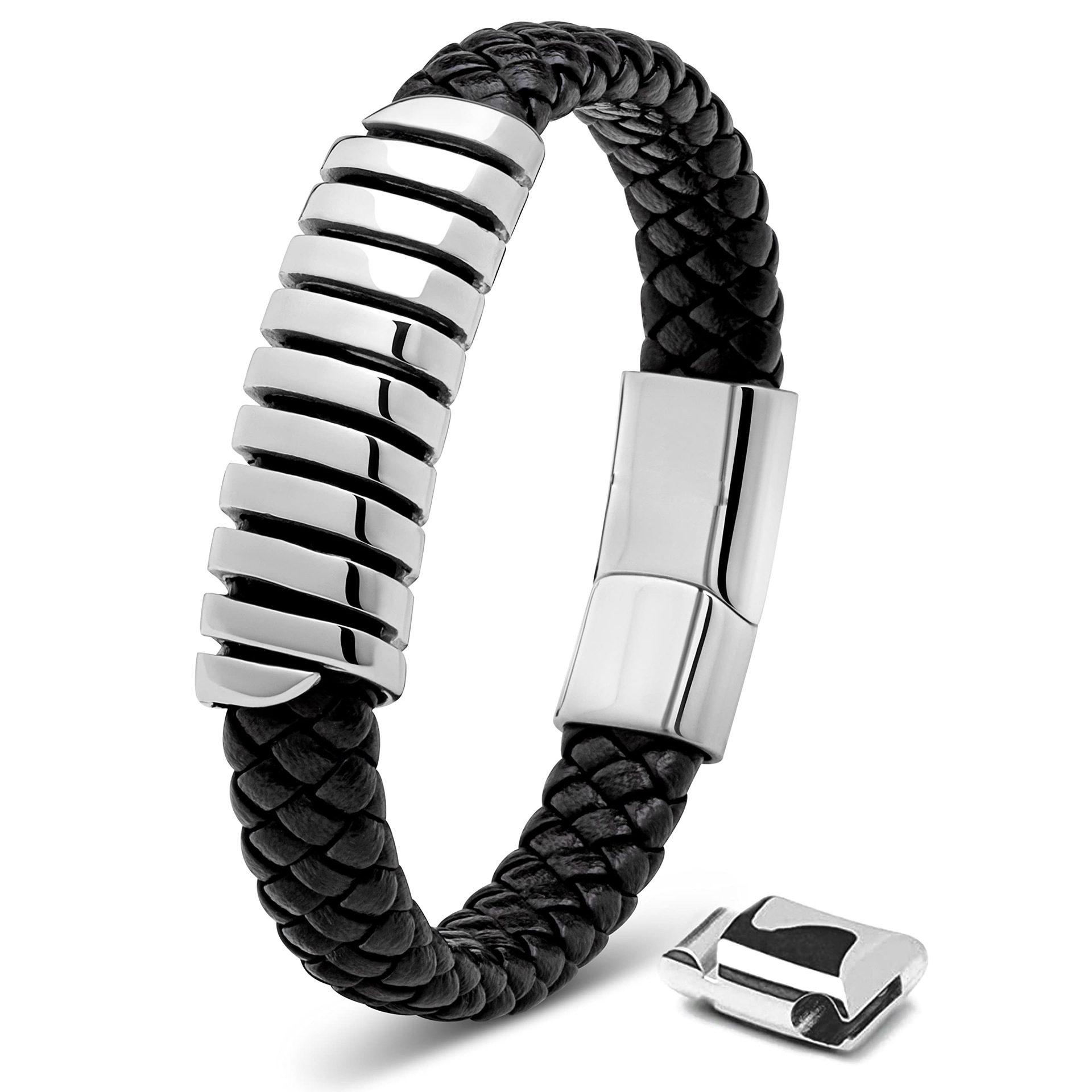Pu Leather Chain Material Punk Streetwear Geometric 304 Stainless Steel Pu Leather Men's Wristband Men Cord & Leather Bracelets