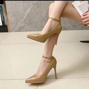 Black Waterproof Platform New Spring Black High Heels Women's Year Patent Leather Stiletto Heel Pointed Socialite Shoes Comfortable Outer Wear