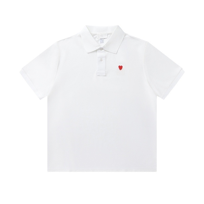 2025夏潮牌Am1新半袖ゆるい愛刺繍tシャツカジュアル男女百合丸襟半袖|undefined
