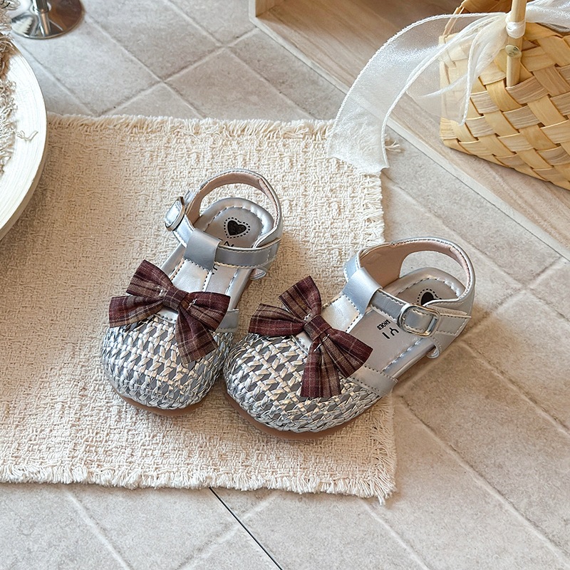 Korean Style Bow Tie Baby Sandals Closed Toe Soft Soled Toddler Beach Shoes Princess Fashionable Sandals For Kids_voghion.com