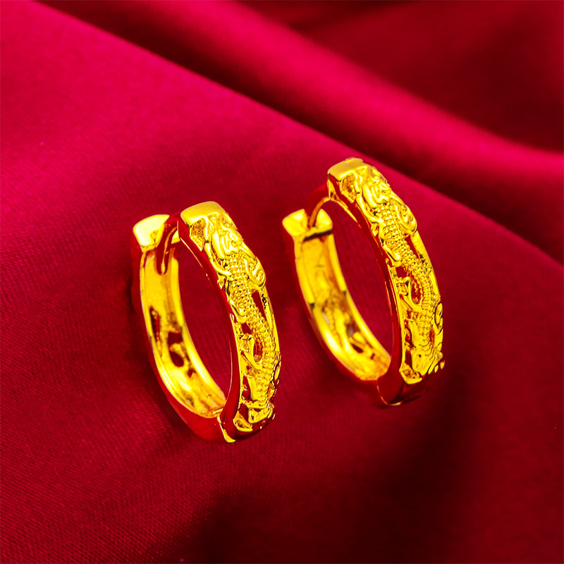 Vietnam sand gold national fashion zodiac Dragon earrings women's earrings round earrings wholesale live streaming generation Dragon and Phoenix earrings