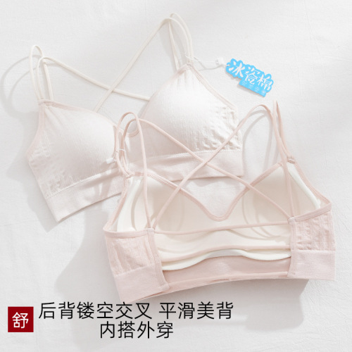 Hollow cross beautiful back wrap bra women's bra without rims tube top bottom with suspender padded vest for summer
