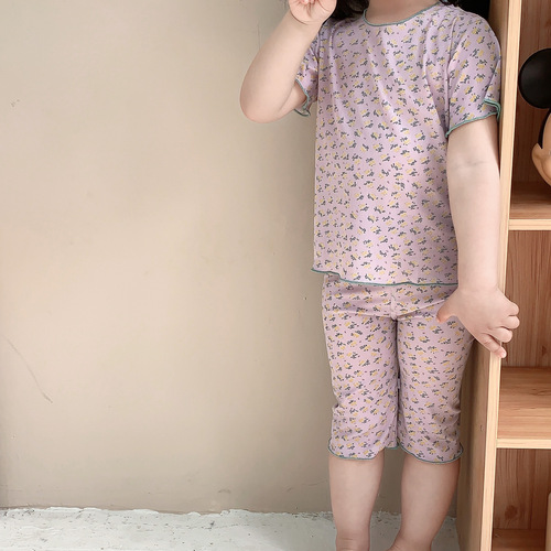 Skeleton Set Sleepwear Summer Thin Air Conditioner Suit Long Sleeve Children Ice Silk Set Spring and Autumn Base Innerwear Home Clothes