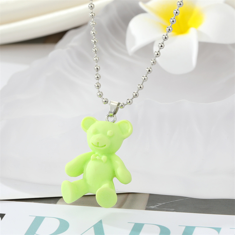 simple candy-colored resin bear color animal pendant necklace
