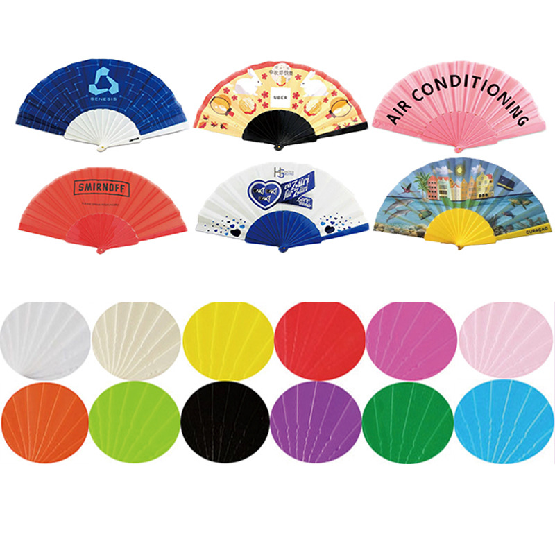 Responder a la ayuda para promover el ventilador de publicidad de plástico de la empresa publicidad de impresión de regalos ventilador pequeño personalizado 14 ventilador plegable
