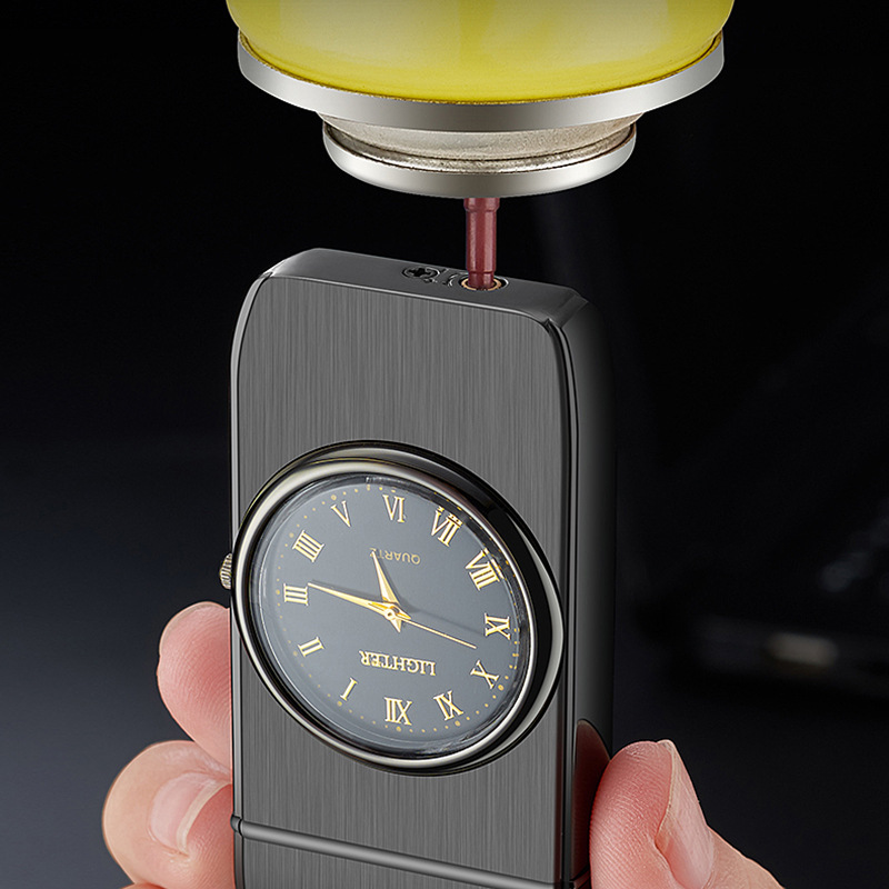 HF607 reloj con luz inflable a prueba de viento directo más ligero creativo multi-funcional de alta-fuego encendedor de cigarros al por mayor