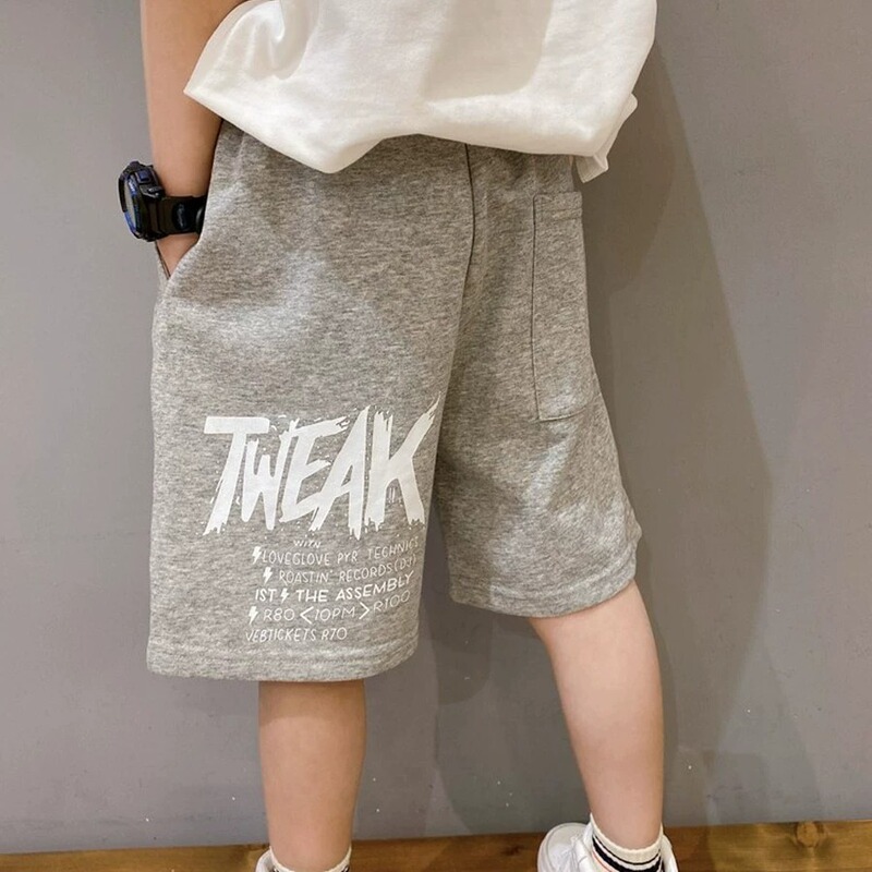 220 grams of pure cotton boys sports shorts summer children's clothing thin western style middle and big children's five points printed pants letters