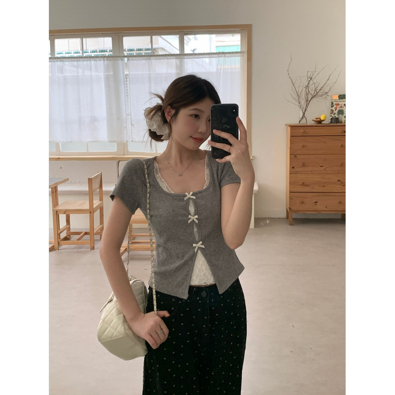 Brand Discount Plus-Size 2026 Summer New Lace Patchwork Faux Two-Piece Short-Sleeve T-Shirt, Pure Desire Slim-Fit Short Top Brand Discount Plus-Size 2026 Summer New Lace Patchwork Faux Two-Piece Short-Sleeve T-Shirt, Pure Desire Slim-Fit Short Top