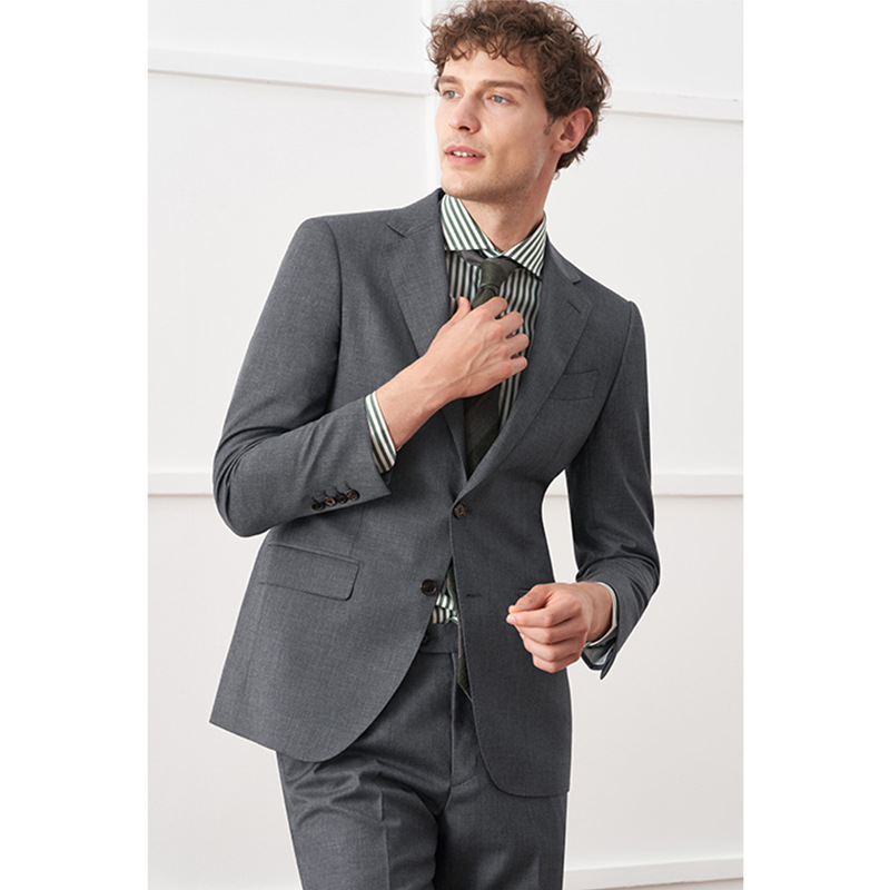 Wool Suit Suit Men's Business Formal Wear Professional Casual Gray Slim Knot Wedding Groom Suit