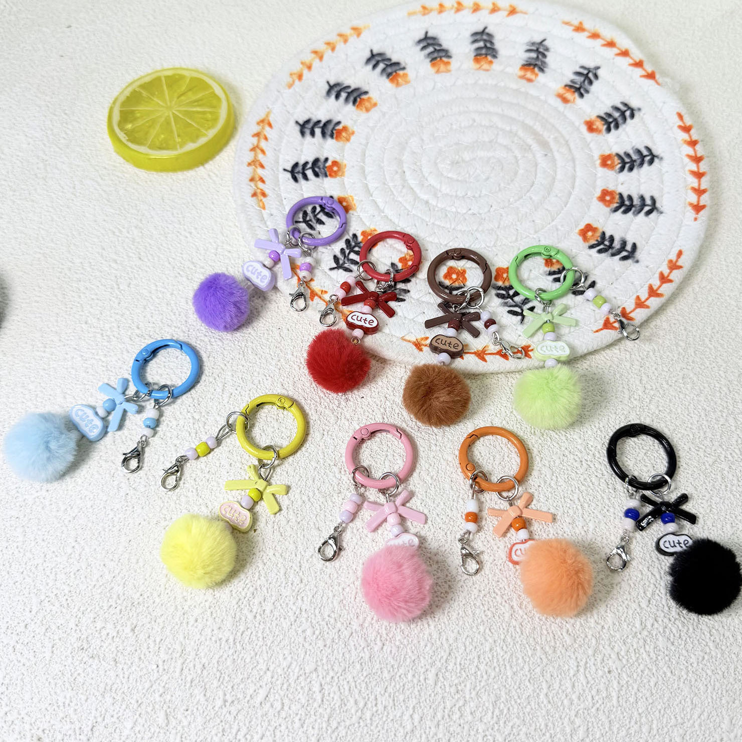 Pom-pom letter bow handmade DIY blind box pendant keychain phone strap bag decoration pendant trendy