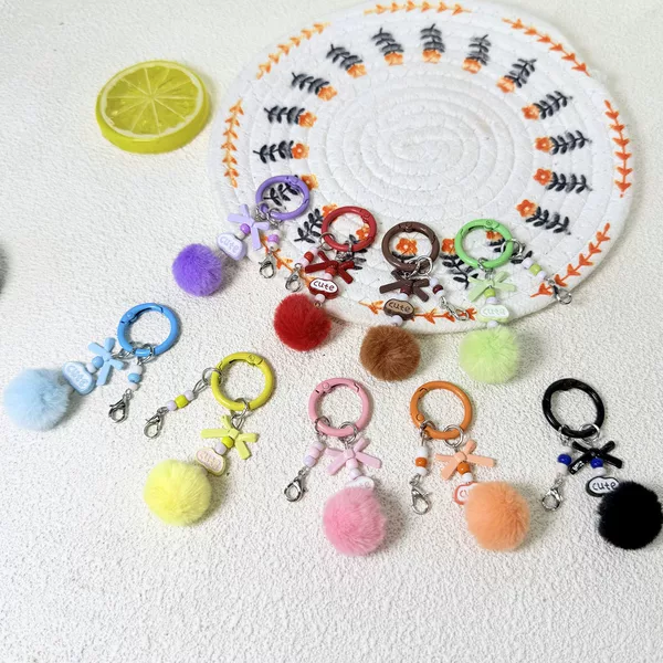 Pom-pom letter bow handmade DIY blind box pendant keychain phone strap bag decoration pendant trendy