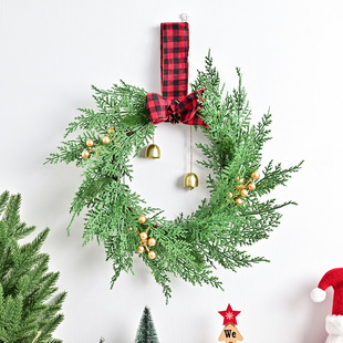 Cross-Border Hot Model Simulated Rattan Bow Golden Fruit Christmas Decoration Garland Door Hanging Christmas Atmosphere Pine Leaf Garland