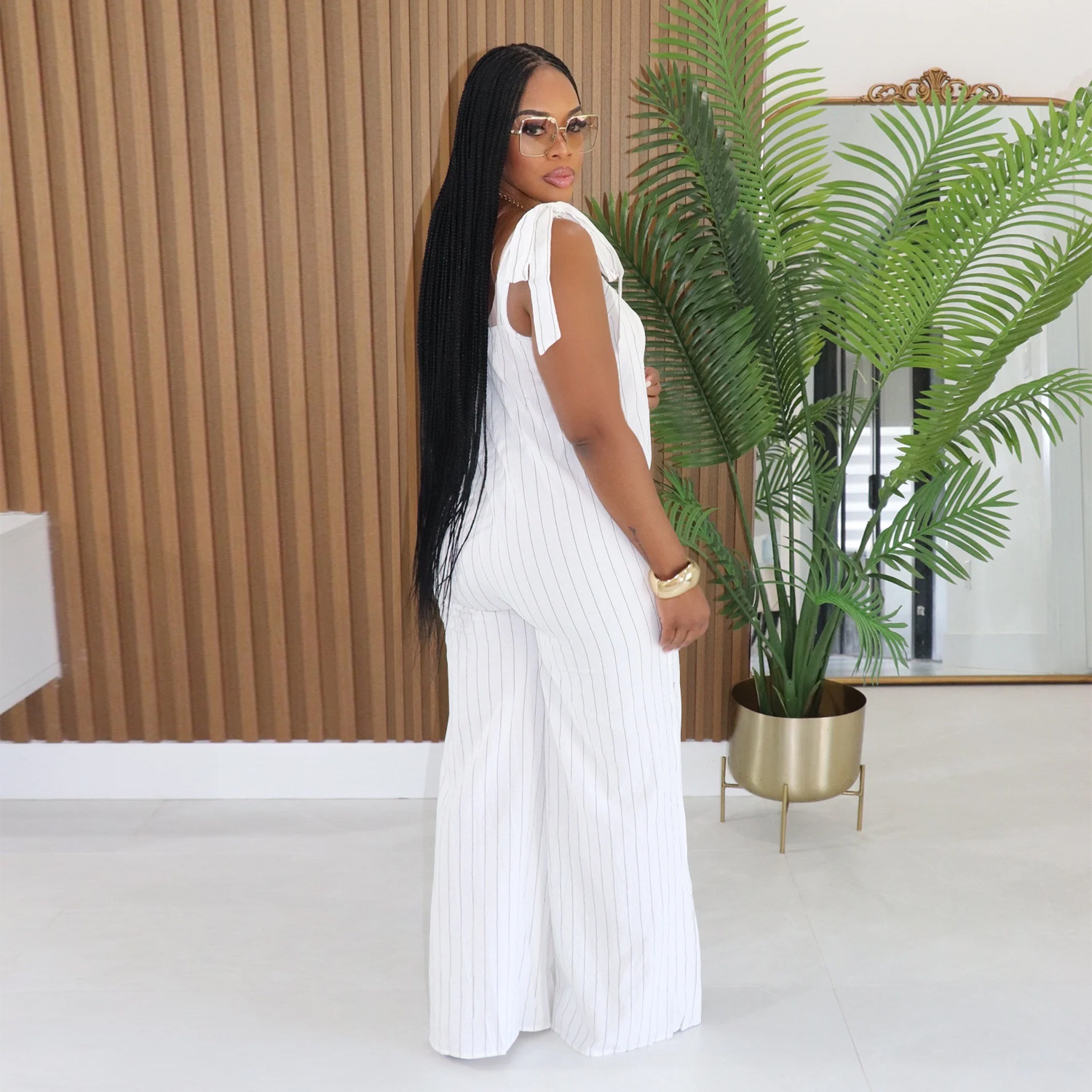 C7698 Cross-Border European And American Women's Casual Striped Strap Wide-Leg Fashion Jumpsuit_ecoleips.com