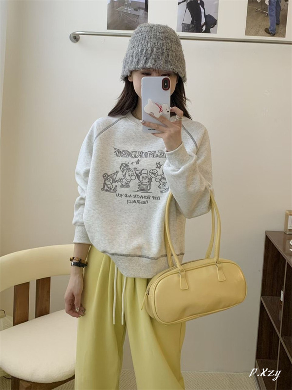 015慵懒风圆领卫衣女秋季新款薄款宽松韩版oversize女式上衣bf外|undefined