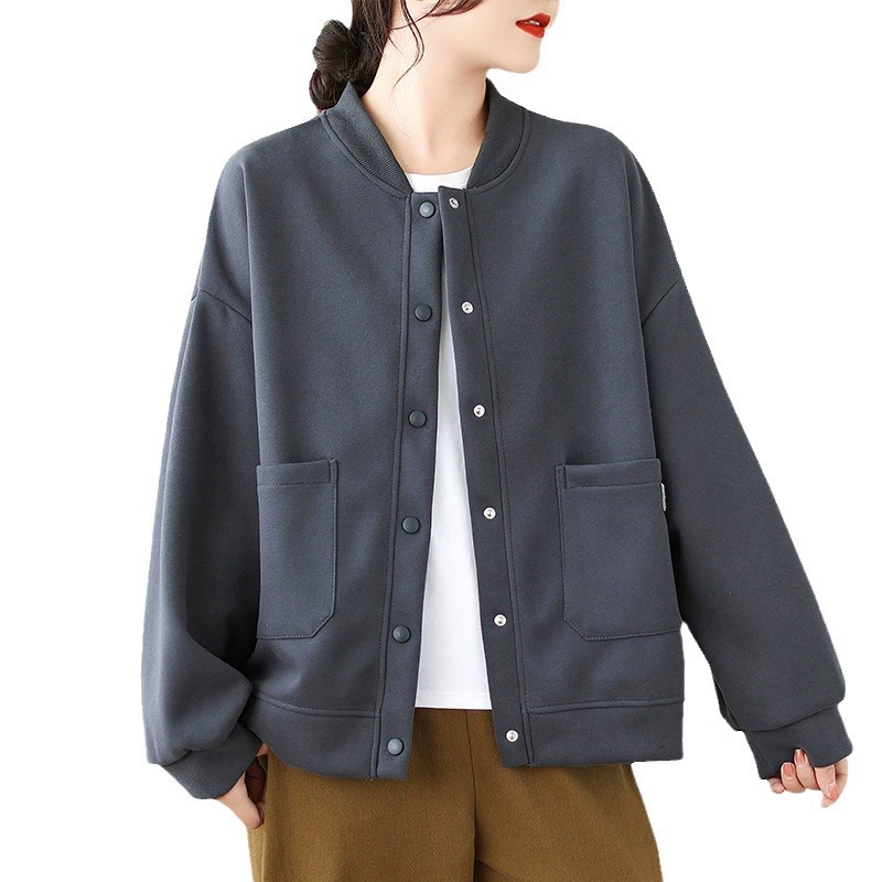Baseball jacket oversize round-collar sweatshirt, autumn leisure plus size