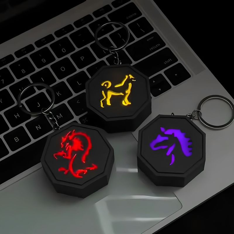成龙历险记十二生肖符石3D动漫摆件创意感应发光虎符护身符钥匙扣|undefined