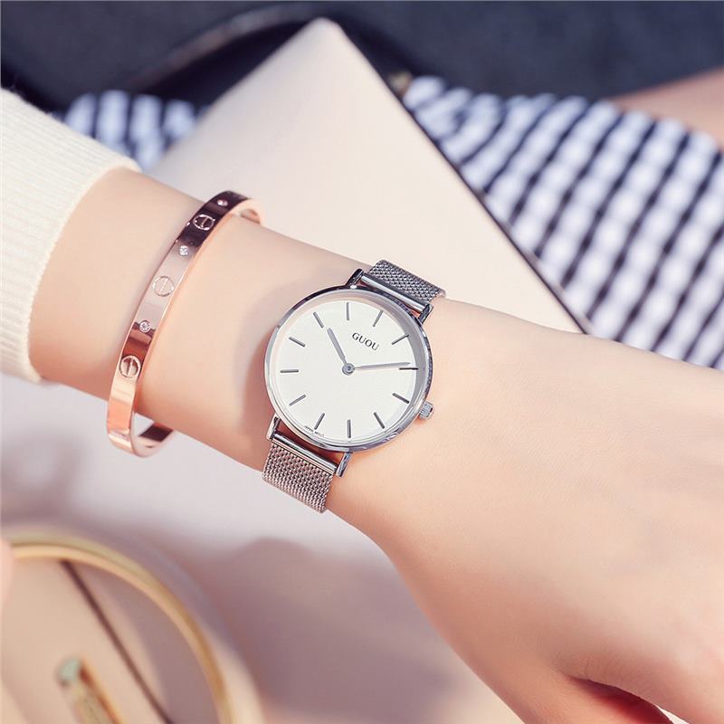 Guou Ancient European Couple Watch New Thin Fashion Quartz Women's Watch Men's Watch Casual Dial Retro Mesh Strap Watch
