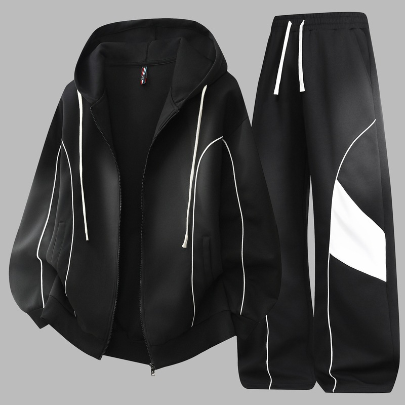 Primavera y otoño estilo de moda juvenil con capuz cardigan chaqueta chaqueta pantalón de abrigo hombre primavera y otoño suelto juego deportivo casual hombre