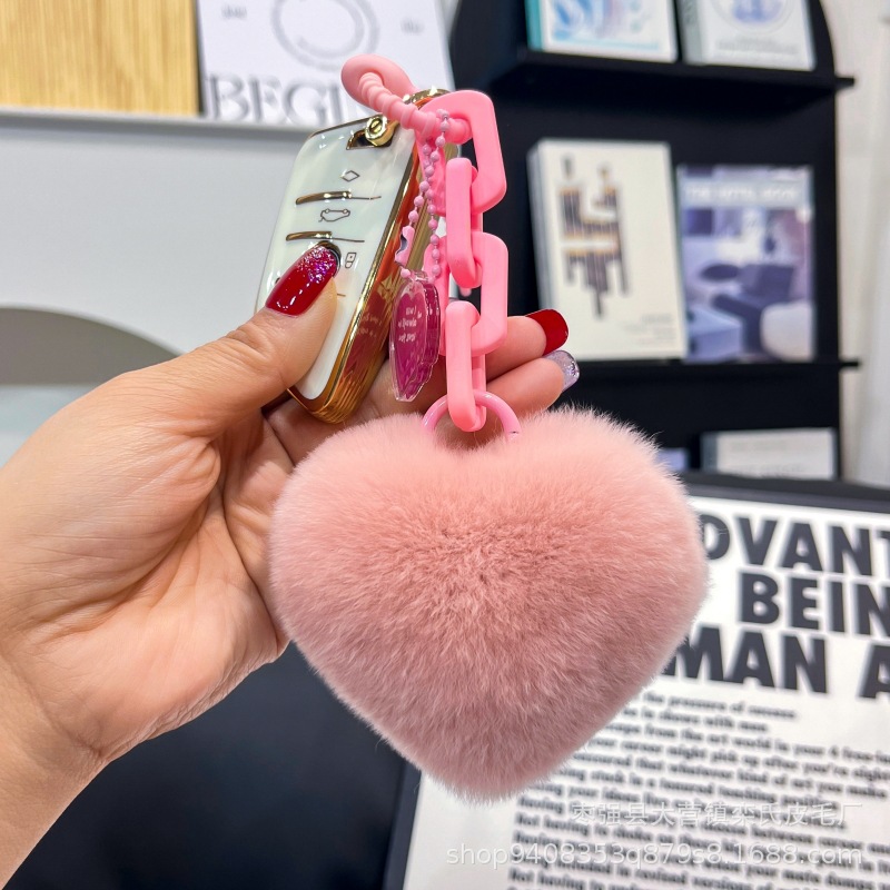 Creativo de silicona real Rex conejo piel amor cadena llavero mochila colgante pareja adornos cadena dominante del coche