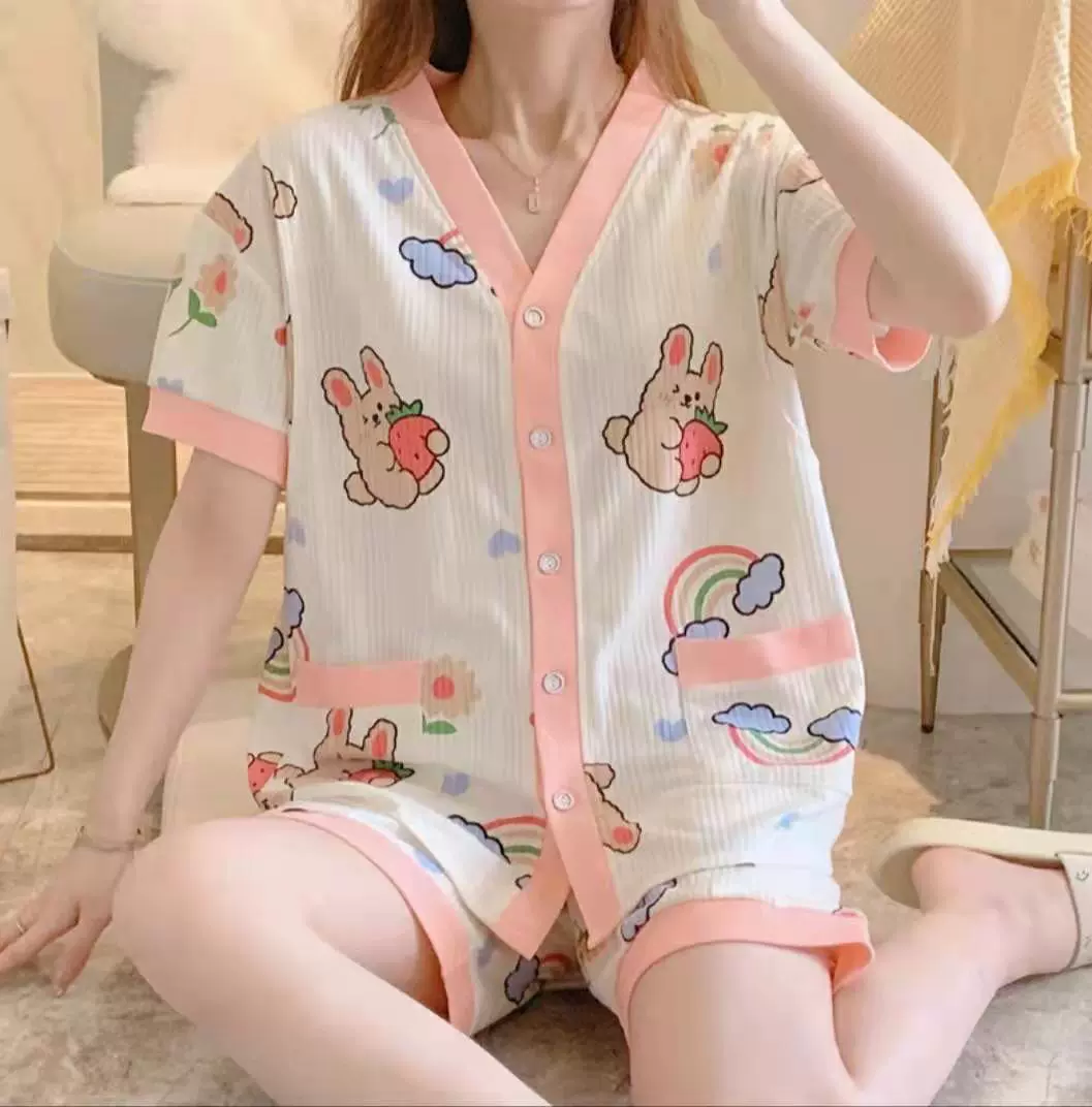 Пижама для беременных летняя тонкая лактационная хлопковая месячная одежда мая летняя домашняя одежда для беременных с коротким рукавом 6