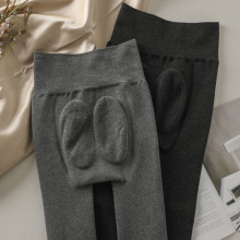 黁白加绒加厚棉质打底裤女外穿秋冬季黑深灰色竖条纹一体连脚裤袜