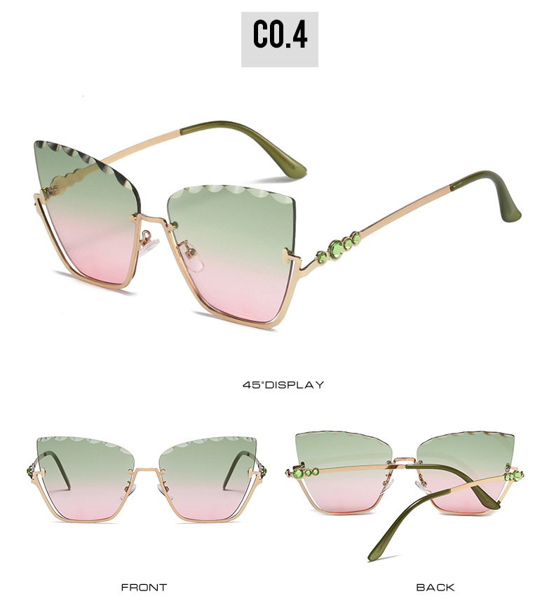 Streetwear Gradient Color Pc Cat Eye Diamond Half Frame Women's Sunglasses display picture 5