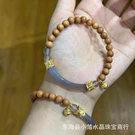 寺庙半生烟紫老山檀奶香檀木手串女和田玉平安好运民族风手链礼物