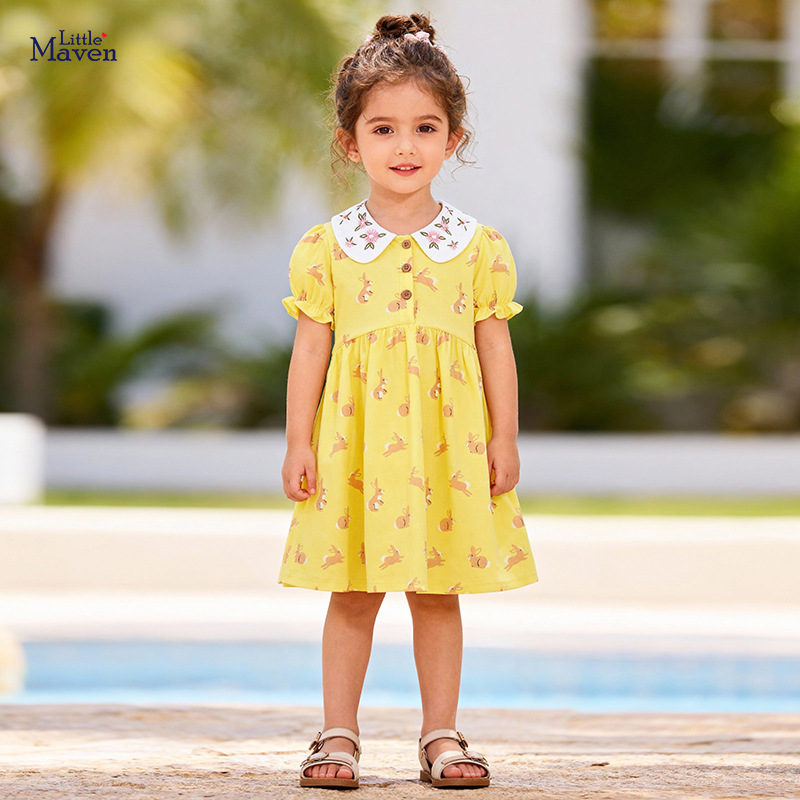 Little Maven New Girls Dress Animal Print Short-Sleeved Kidsren's Summer Dress European and American Pure Cotton Princess Dress