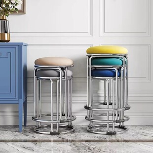 Stool for Home Use, Round, Thickened with Reinforced Steel, Iron Stool, Stackable Dining Table Bench, Stainless Steel, Solid Wood Stool, Plastic Stool