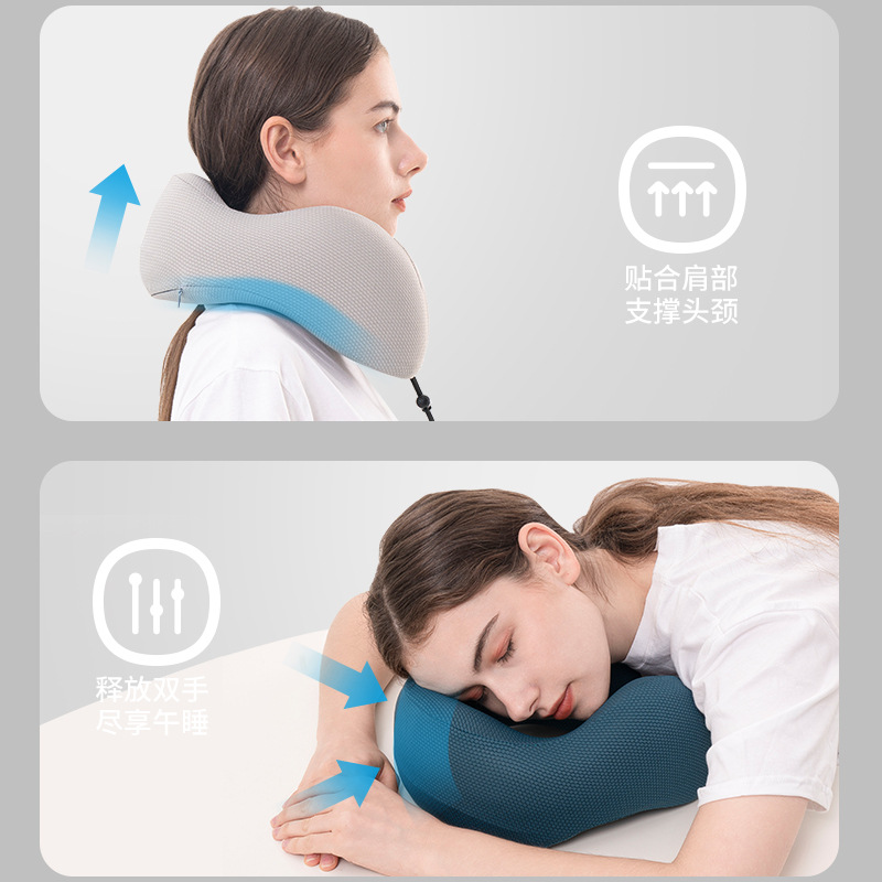 Cross-border best-selling nylon neck pillow with pineapple pattern U-shaped pillow, memory foam office nap pillow, storage travel neck pillow
