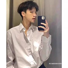 高级长袖西装衬衣薄款男士休闲宽松衬衫春秋纯色白色潮流免烫衬衣