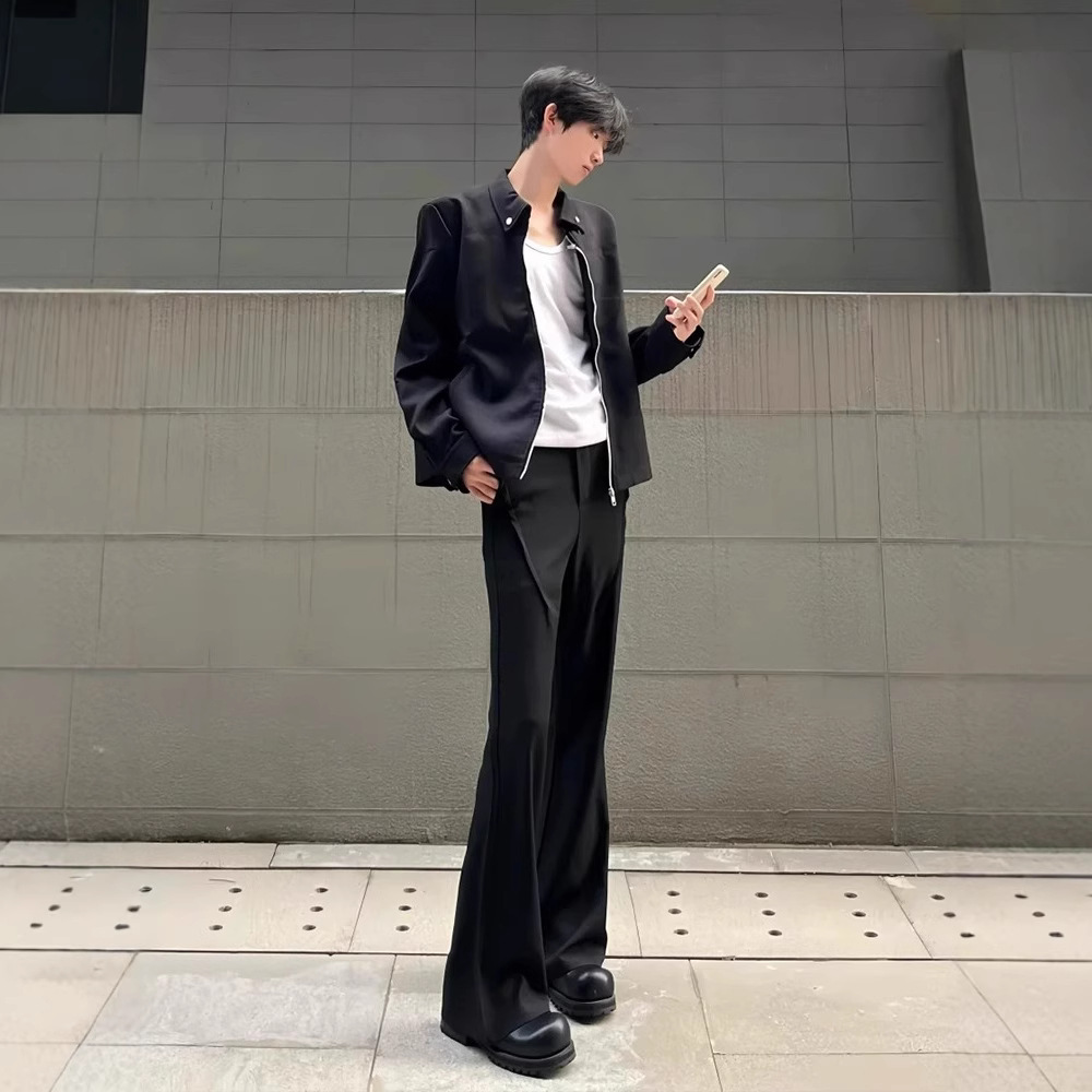 Cleanfit Men's Micro-Flared Draped Dress Pants with Pleated Design, High-End Pants, Extra Long Straight Pants for Tall People