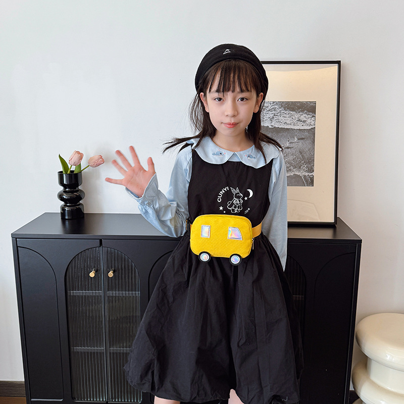 Cartoon lindo coche para niños y niñas bolso de pecho lona de moda contraste color estilo occidental bolso de mensajero para bebés nuevo bolso para niños