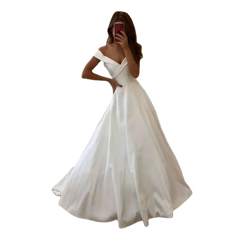 El comercio exterior de Europa y América Amazon AliExpress deseo nuevo vestido de boda vestido de noche sexy con cuello en V tarjeta hombro satén se puede personalizar