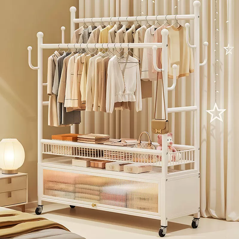 优勤双杆挂衣架落地家用卧室多功能衣帽架可移动挂衣服架子晾衣架