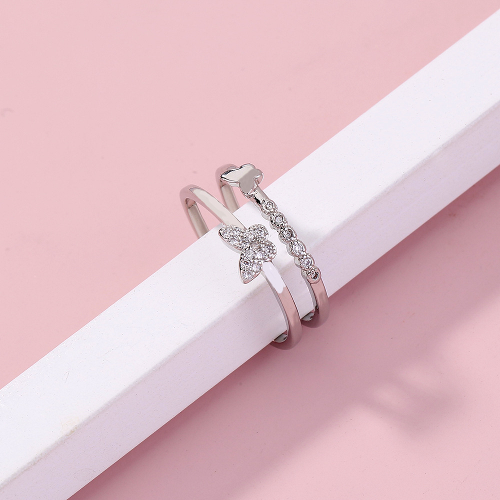 Simple Zircon Butterfly Opening Double Ring display picture 4