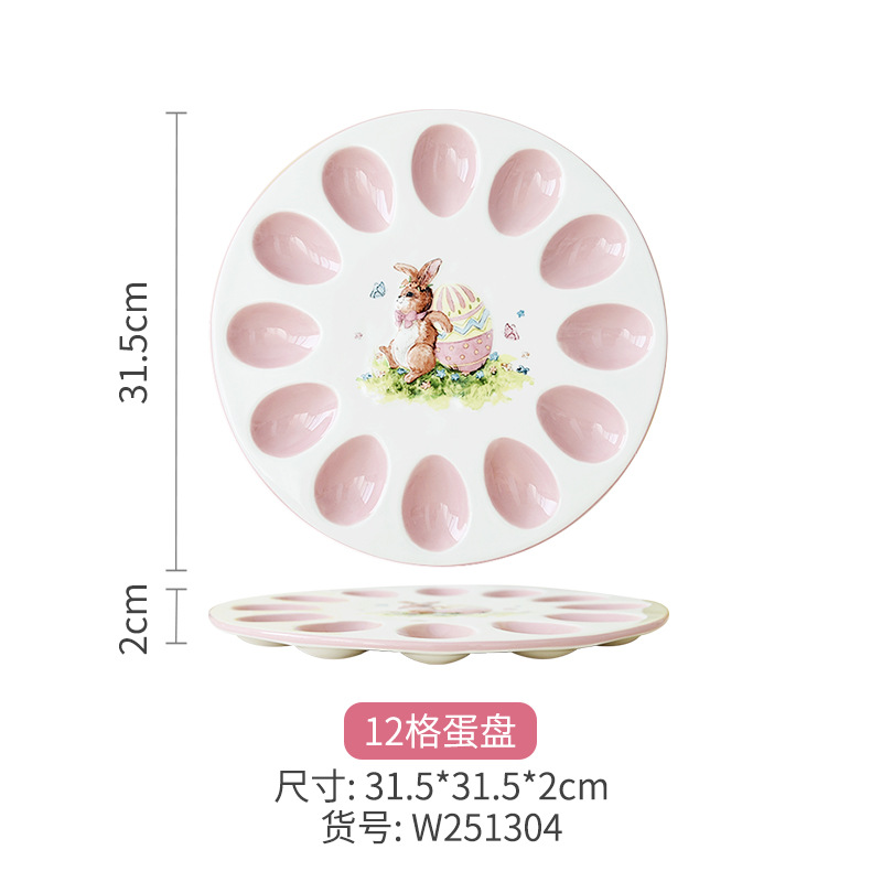 Cerámica de Pascua dibujos animados conejo cubiertos adornos encantadores set de platos para el hogar nuevos productos en stock