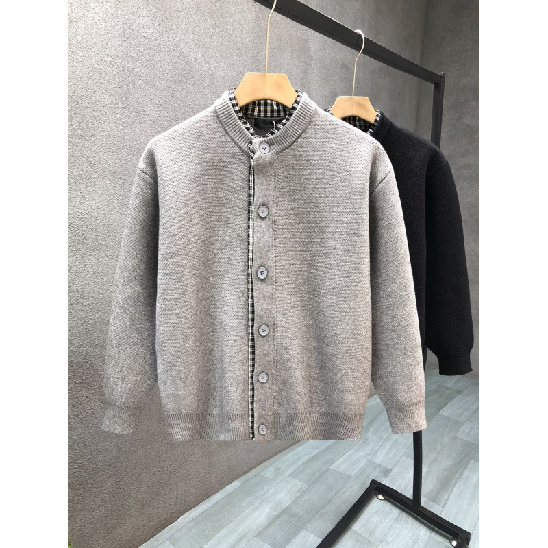 Herren-Cardigan, einfarbig, Herbst/Winter, Retro-Casual-Style, Strickwaren, Oberbekleidung_voghion.com