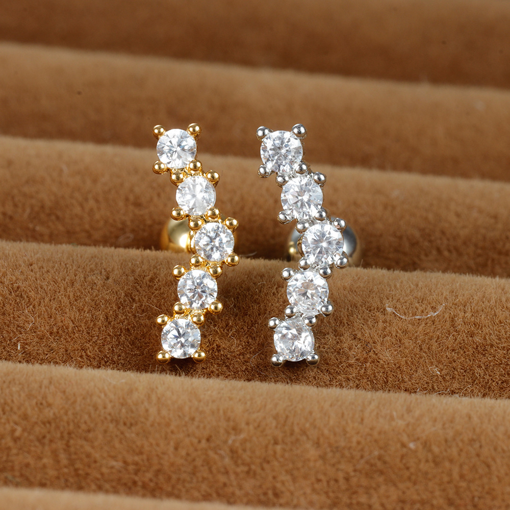 3g Weight Zircon Inlay Material Ear Studs Classification 1 Piece Shiny Round Plating Inlay Stainless Steel Zircon Ear Studs